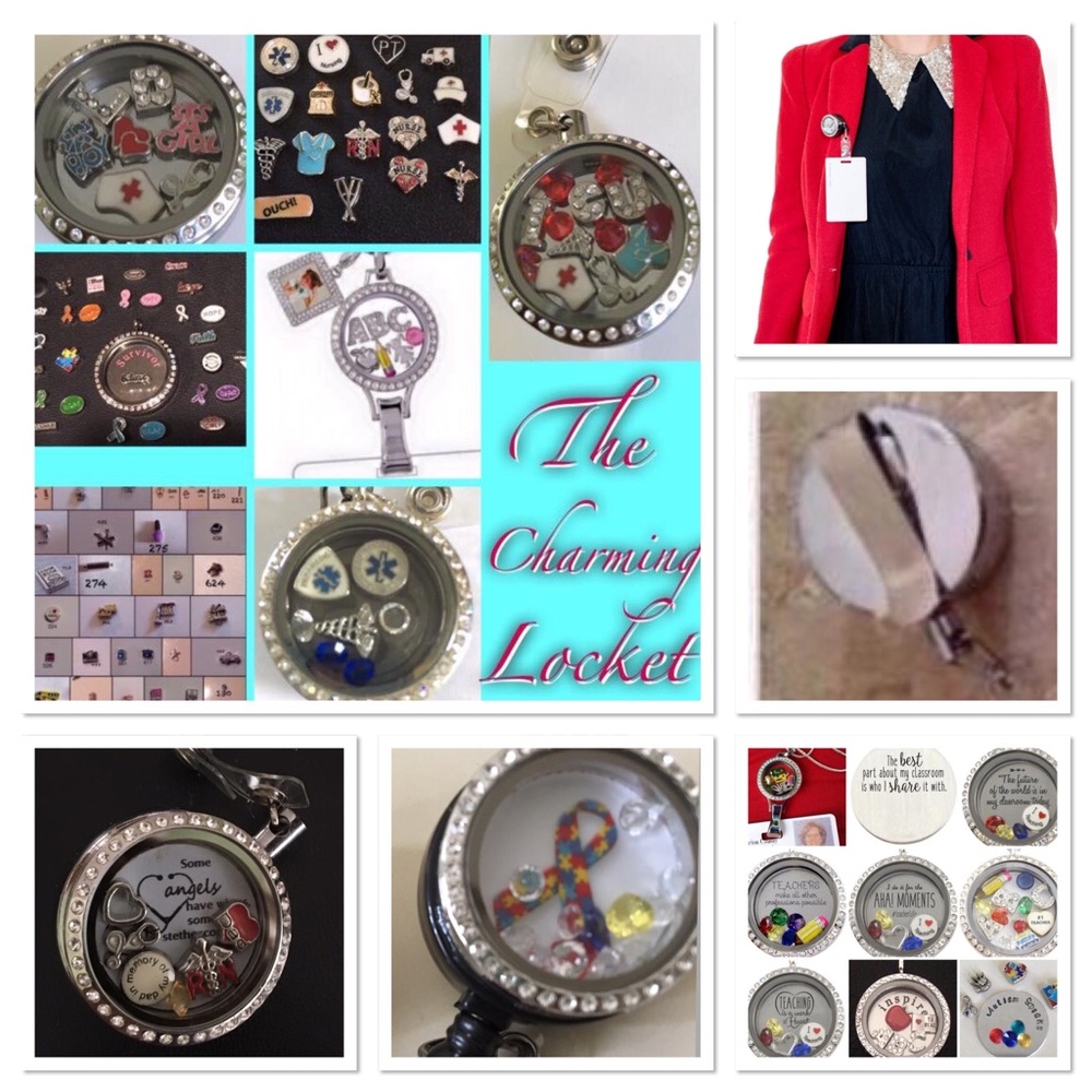 Badge Clip Floating Locket with Charms